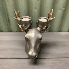 Waxinelichthouder rendier - theelichthouder hertenkop - zilver - 22cm