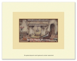 Geboorteprent: Baby in wieg met groen dekentje, Anton Pieck