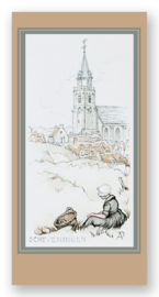 Vignetkaartje: Scheveningen, Oude kerk, Anton Pieck