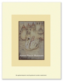 Geboorteprent: Baby op rug van zwaan, Anton Pieck