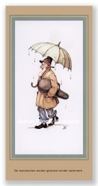 Vignetkaartje: Violist onder paraplu, Anton Pieck