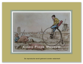 Reproductie: Man op fiets (middenformaat), Anton Pieck