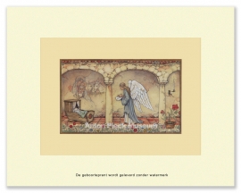 Geboorteprent: Engel draagt baby naar de wieg, Anton Pieck