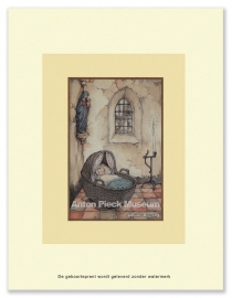 Geboorteprent: Baby in wieg onder beeld Maria, Anton Pieck