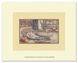 Geboorteprent: Baby in rieten kinderwagen, Anton Pieck