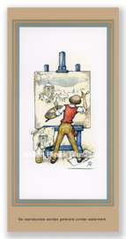 Vignetkaartje: Schilder, stadsgezicht schilderend, Anton Pieck
