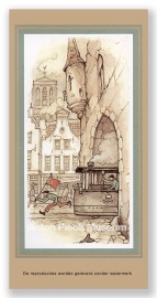 Vignetkaartje: Hollende man voor stoomtram, Anton Pieck