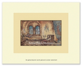 Geboorteprent: Baby in wieg met rood dekentje, Anton Pieck