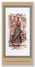 Vignetkaartje: Vrouwtje voor poelierswinkel, Anton Pieck