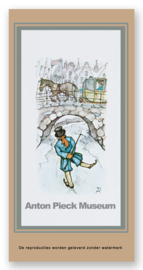 Vignetkaartje: Schaatser bij brug, Anton Pieck