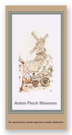 Vignetkaartje: Kar met zakken bij standerdmolen, Anton Pieck