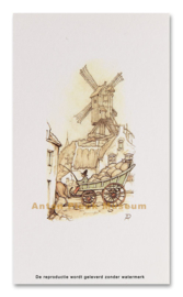 Vignetkaartje: Kar met zakken bij standerdmolen, Anton Pieck