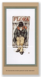 Vignetkaartje: Sandwichman met bord "Flora", Anton Pieck