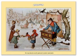 Reproductie: Man met orgel op ijs (middenformaat), Anton Pieck