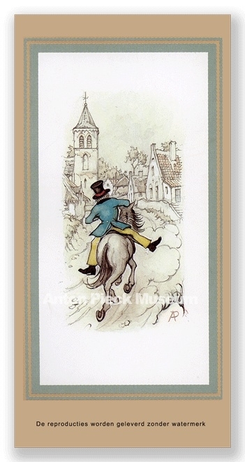 Vignetkaartje: Dronken man op paard, Anton Pieck