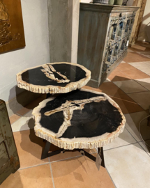 Versteend houten salontafel set van 2