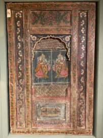 Handgeschilderd oud raamkozijn uit India 114x178 cm