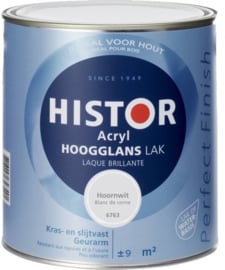 5 x Histor Perfect Finish hoogglans acryl lak Hoornwit (6763) - 0,75 Liter