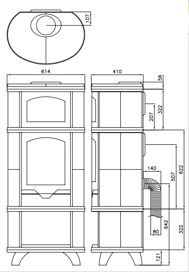 Tekening Altech Eclips complet houtkachel