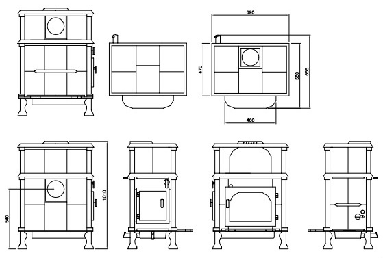 Tekening Altech Vision plus houtkachel