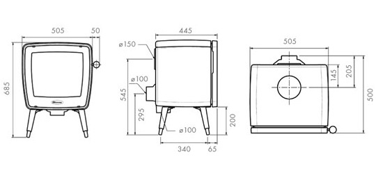 Tekening Dovre Vintage 50 houtkachel