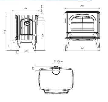 Tekening Dru 78 CB houtkachel