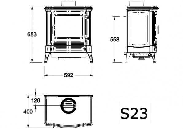 Tekening Efel S23 gietijzeren houtkachel