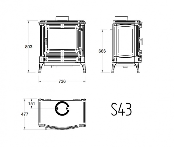 Tekening Efel S43 gietijzeren houtkachel