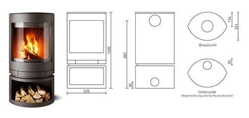 Tekening houtkachel Skantherm Emotion S