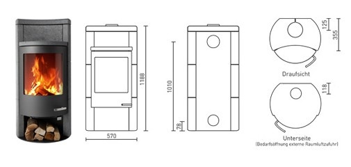 Tekening houtkachel Skantherm Beo