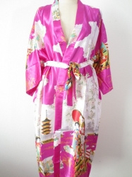 Japanse Kimono + Ceintuur  - Roze  - Lang  - One Size. Draagt heerlijk. Wasbaar op 40 graden. En blijft mooi.