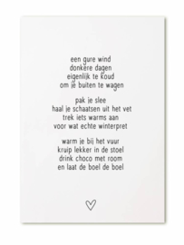 Kaart met winter tekst ‘een gure wind..’