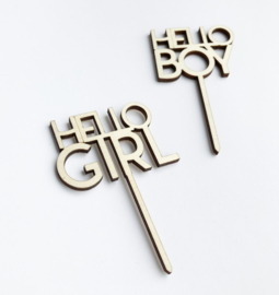 Houten caketopper ‘Hello Boy’