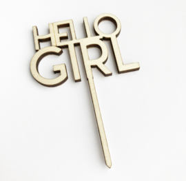 Houten caketopper ‘Hello Girl’