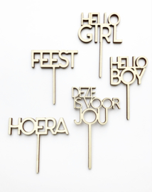 Houten caketopper ‘Hello Boy’