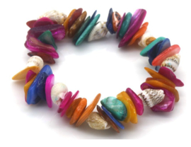 armbandje steentjes-schelpjes kleurrijk