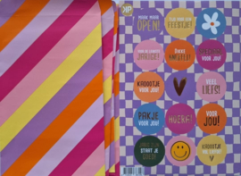 10 cadeau zakjes stripes pink met stickervel (15 cadeau stickertjes)