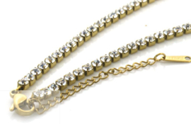 S. Steel ketting Crystals goudkleurig