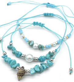 set van 3 armbandjes schelpje blauw