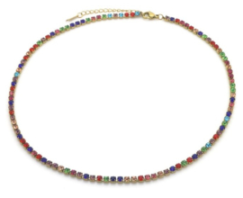 RVS  ketting multi crystals goudkleurig