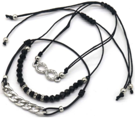 set van 3 armbandjes infinity zwart