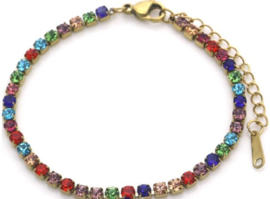 RVS armbandje multi crystals goudkleurig