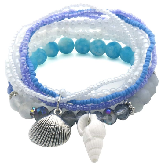 8 armbandjes blauwe schelpje