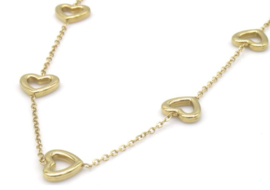 RVS ketting hartjes goudkleurig