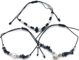 set van 3 armbandjes schelpje zwart