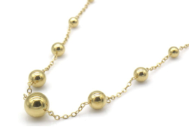 RVS ketting met balletjes goudkleurig