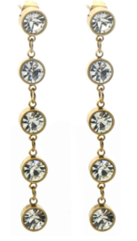 S. Steel Earrings Crystal 5cm goudkleurig