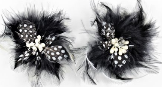 2 x Pompon Feather Clip Black-white