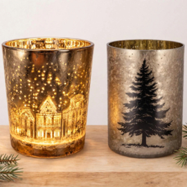 Ruby Gold Waxinelichthouder X-mas Tree 10 x 13 cm - Goud met magisch lichteffect