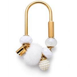 Luxe Tashanger / Bag Charm Goud met Witte Parels & Pompom - 7,5 cm